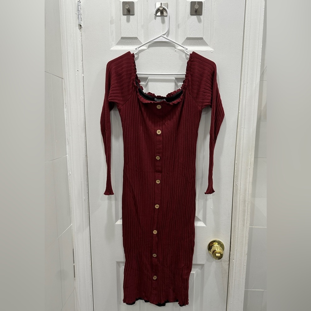 Red off shoulder dress